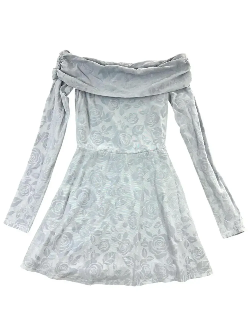Wild Fable Blue Grey Velvet Rose Floral Off Shoulder Mini Dress